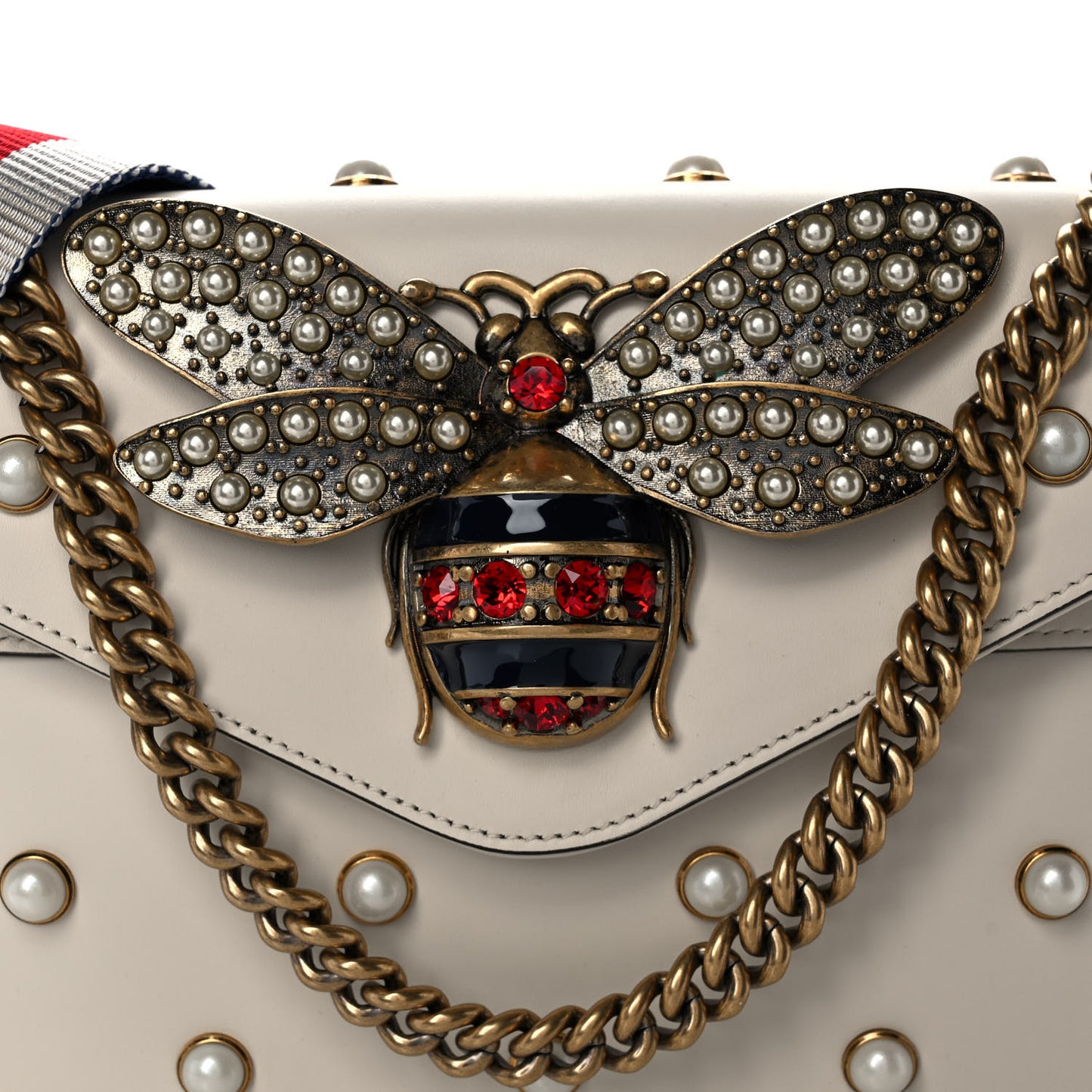 Nappa Pearl Studded Mini Queen Margaret Broadway Shoulder Bag Mystic White