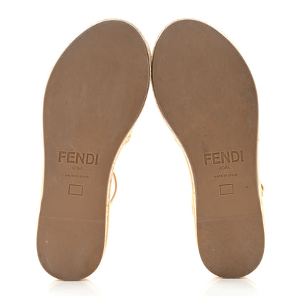 Fendi Raffia FF Embroidered Espadrille Platform Sandals 37 Natural 5 of 8