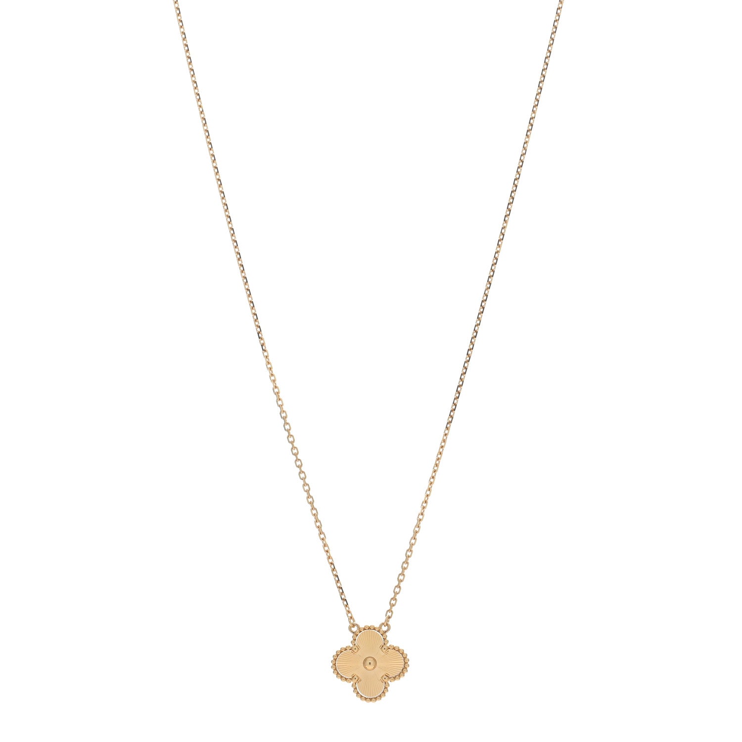Van Cleef & Arpels 18K Yellow Gold Guilloche Vintage Alhambra Pendant Necklace 1 of 5