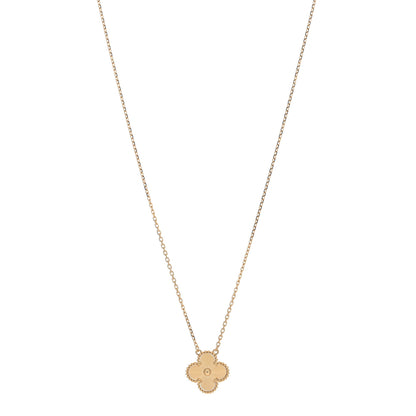 Van Cleef & Arpels 18K Yellow Gold Guilloche Vintage Alhambra Pendant Necklace 1 of 5
