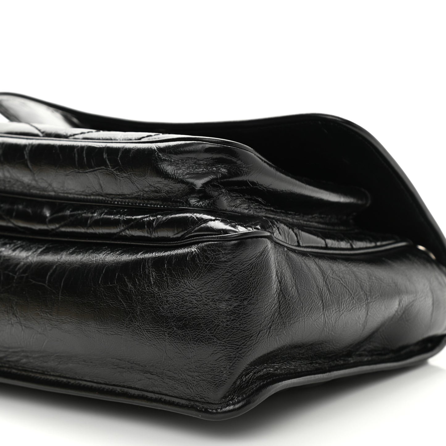 Crinkled Calfskin Matelasse Monogram Large Niki Chain Satchel Black