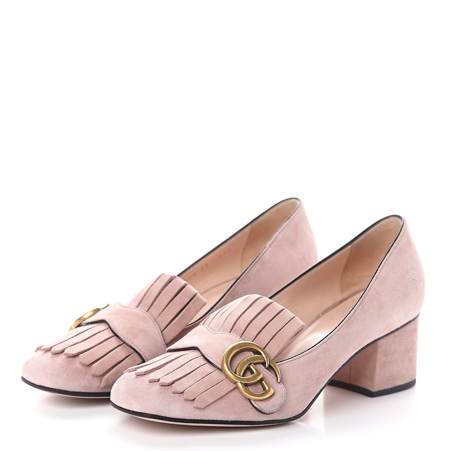 Kid Scamosciato GG Marmont Fringe 50mm Loafer Pumps 37 Crystal Pink
