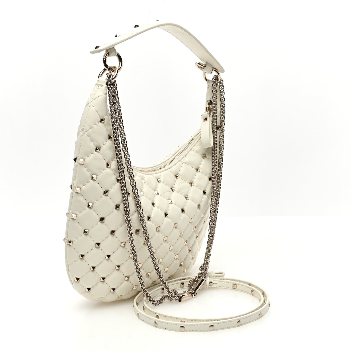 Nappa Small Rockstud Spike Hobo Ivory