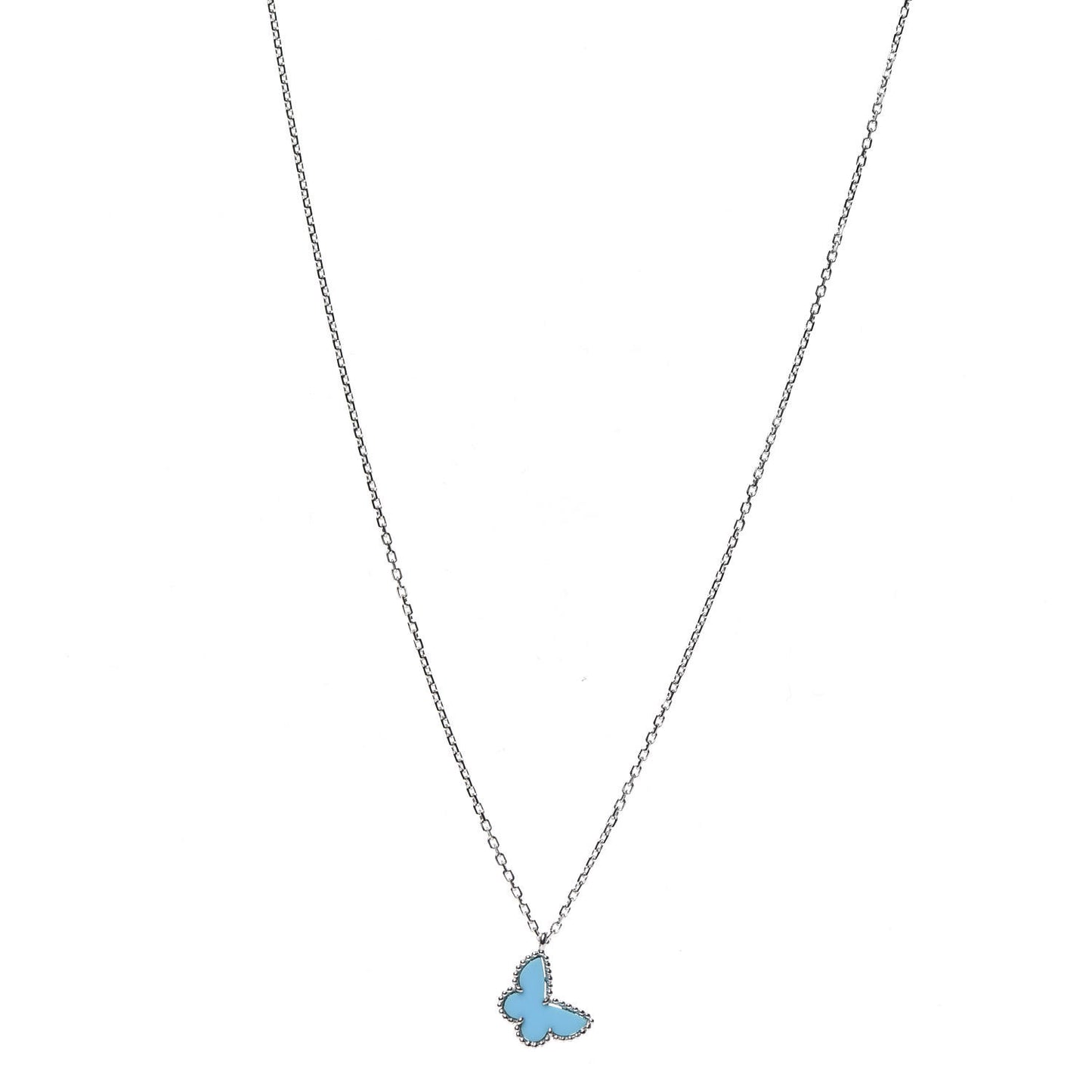 18K White Gold Turquoise Sweet Alhambra Butterfly Pendant Necklace