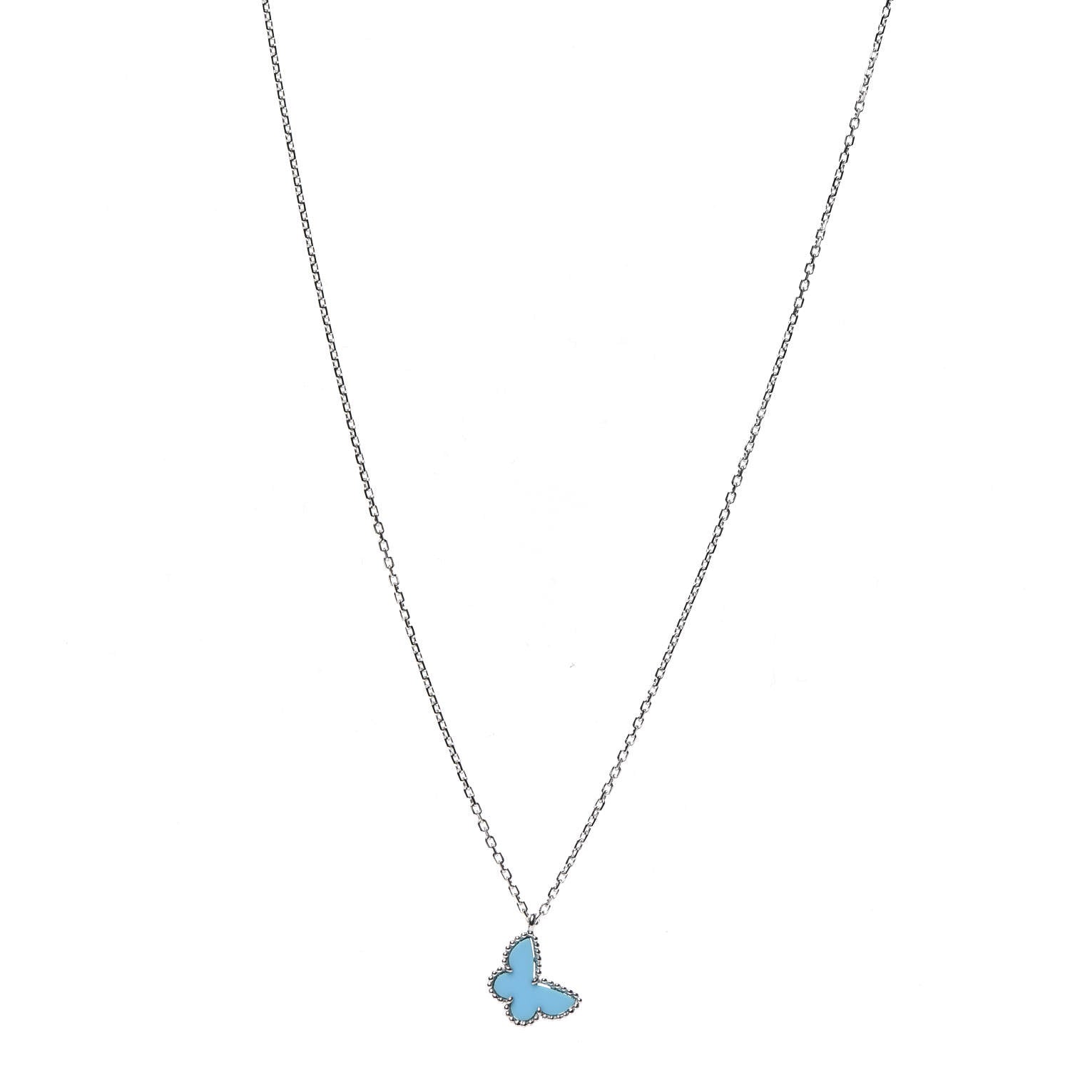 Van Cleef & Arpels 18K White Gold Turquoise Sweet Alhambra Butterfly Pendant Necklace 1 of 6
