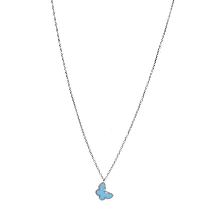Van Cleef & Arpels 18K White Gold Turquoise Sweet Alhambra Butterfly Pendant Necklace 1 of 6