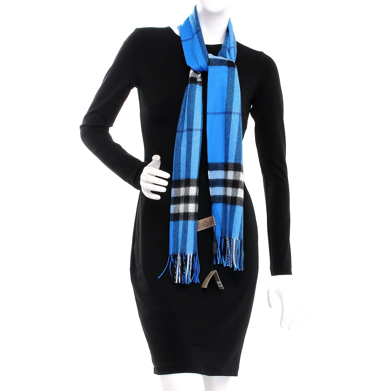 Burberry Cashmere Giant Check Fringe Scarf Bright Cornflower Blue 2 of 6