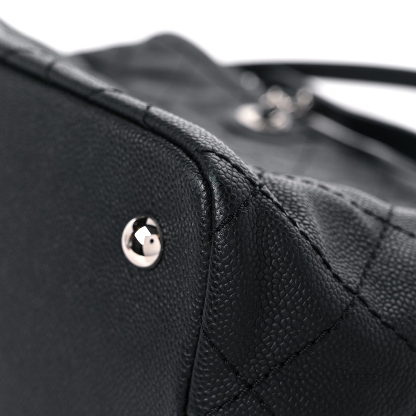 Grained Calfskin Quilted Small Daily Shopping Tote Black