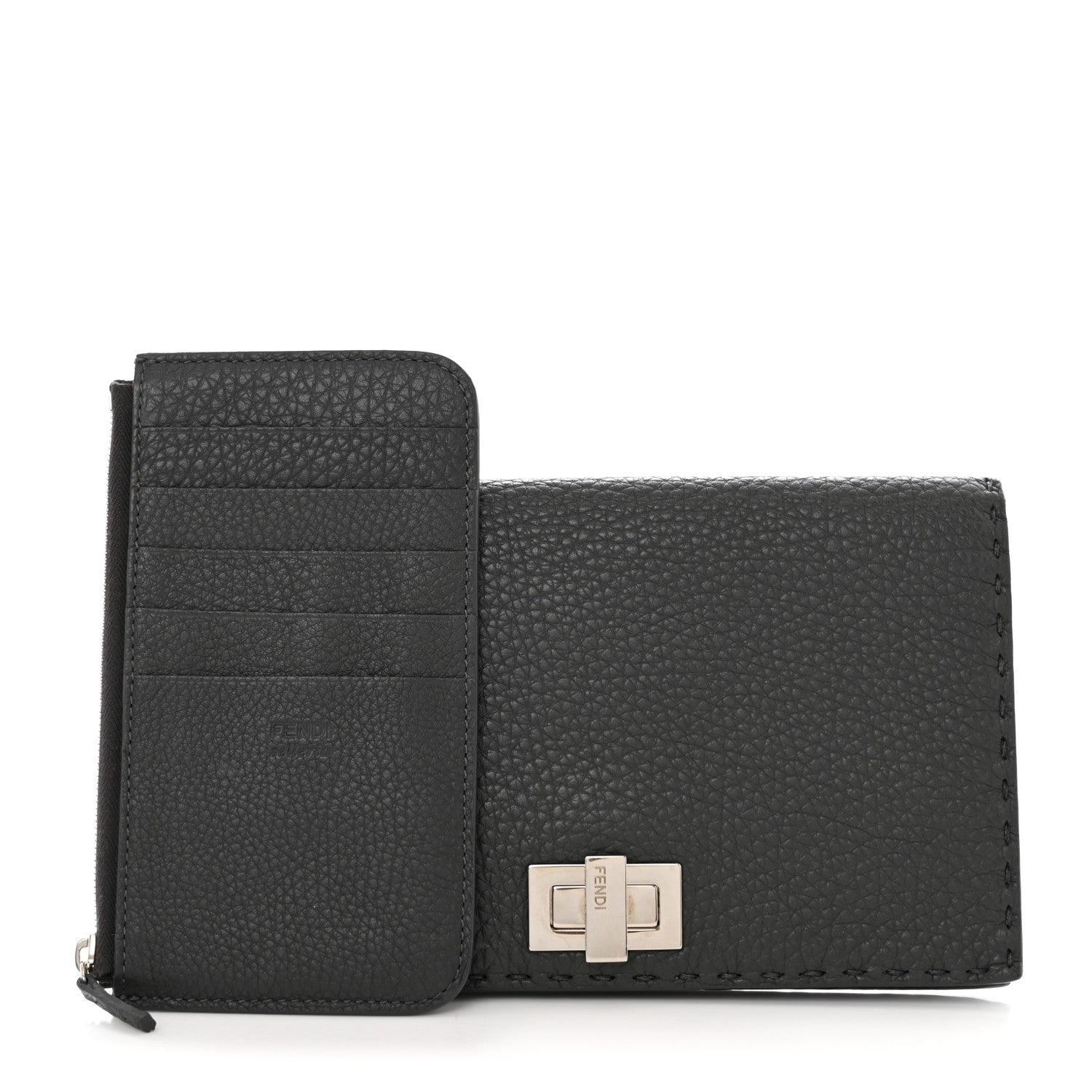 Fendi Cuoio Romano Selleria Mini Peekaboo Clutch Wallet Black 1 of 10