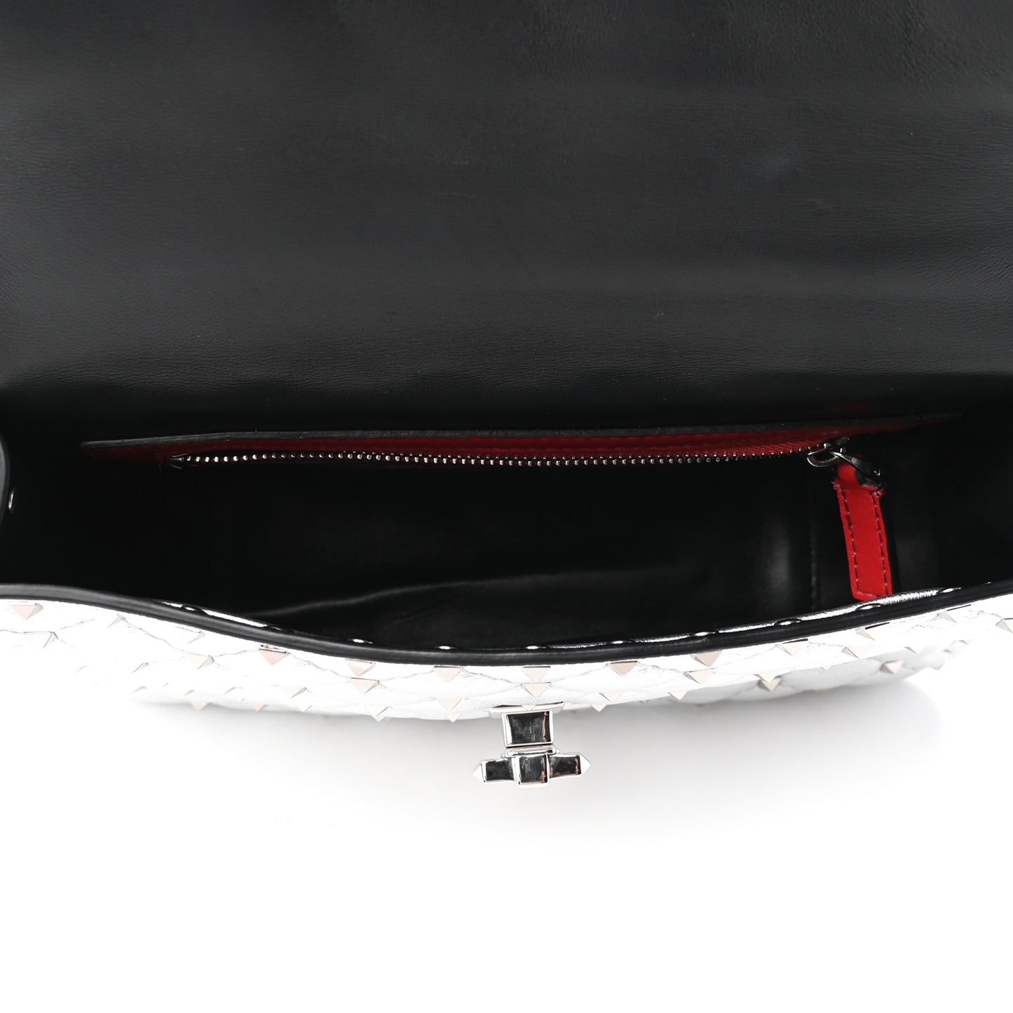 Metallic Nappa Medium Rockstud Spike Shoulder Bag Silver