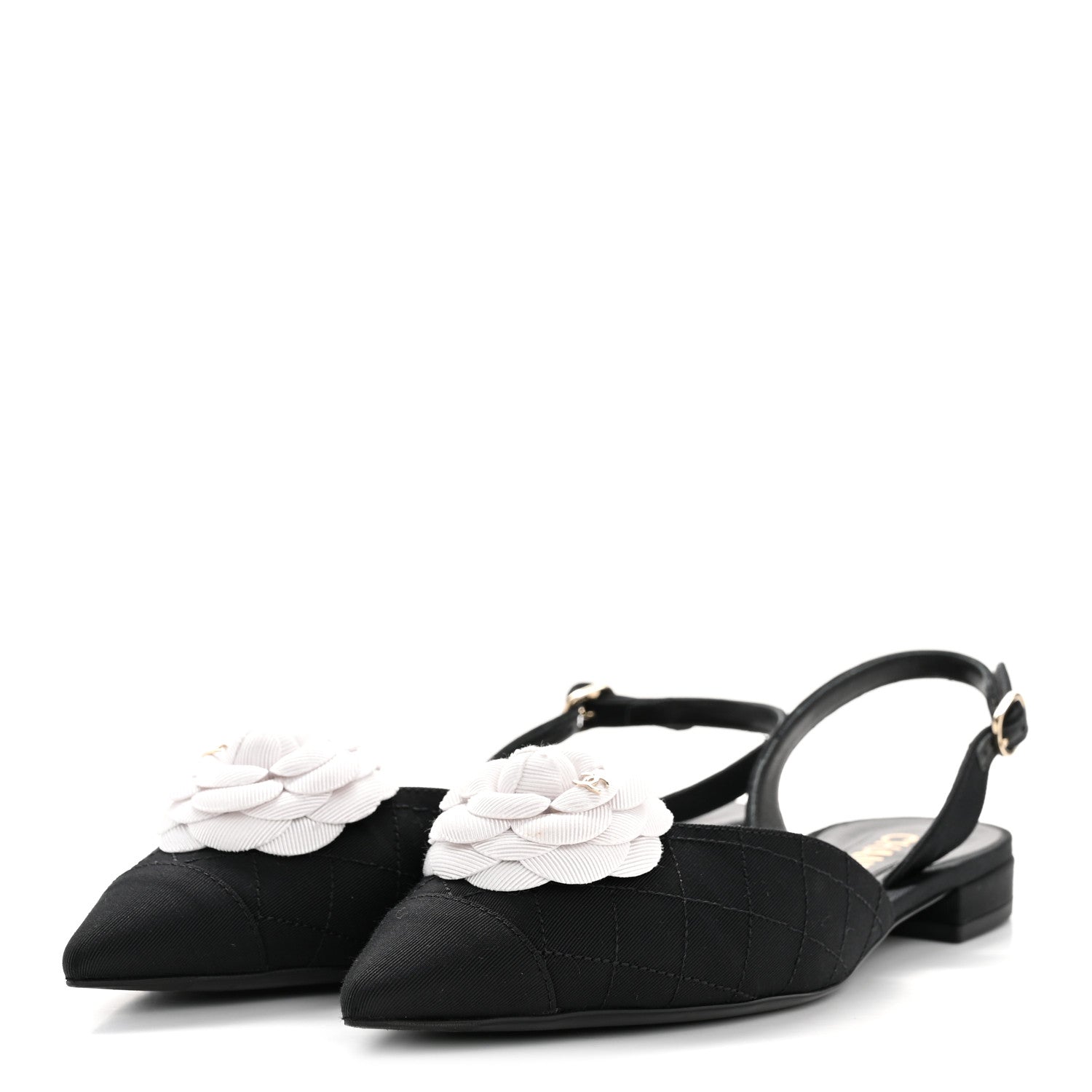 Chanel Grosgrain Camellia Slingback Flats 39.5 Black White 12 of 36