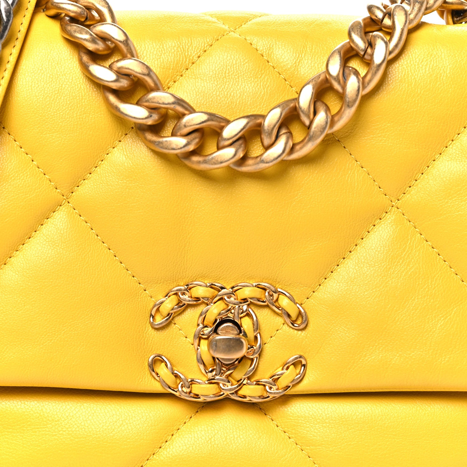 Chanel Shiny Goatskin Quilted Medium Chanel 19 Flap Yellow 8 of 10