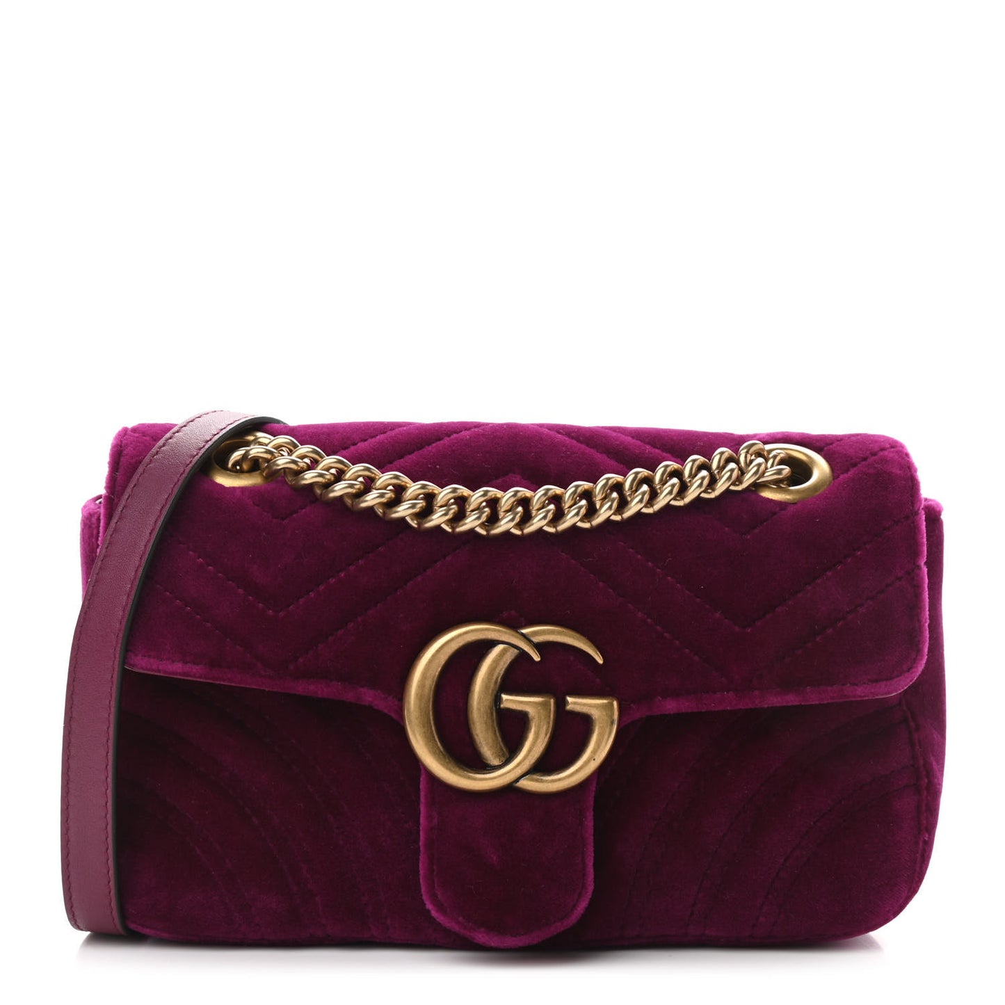 Velvet Matelasse Mini GG Marmont Shoulder Bag Fuchsia Violet Cyclamen