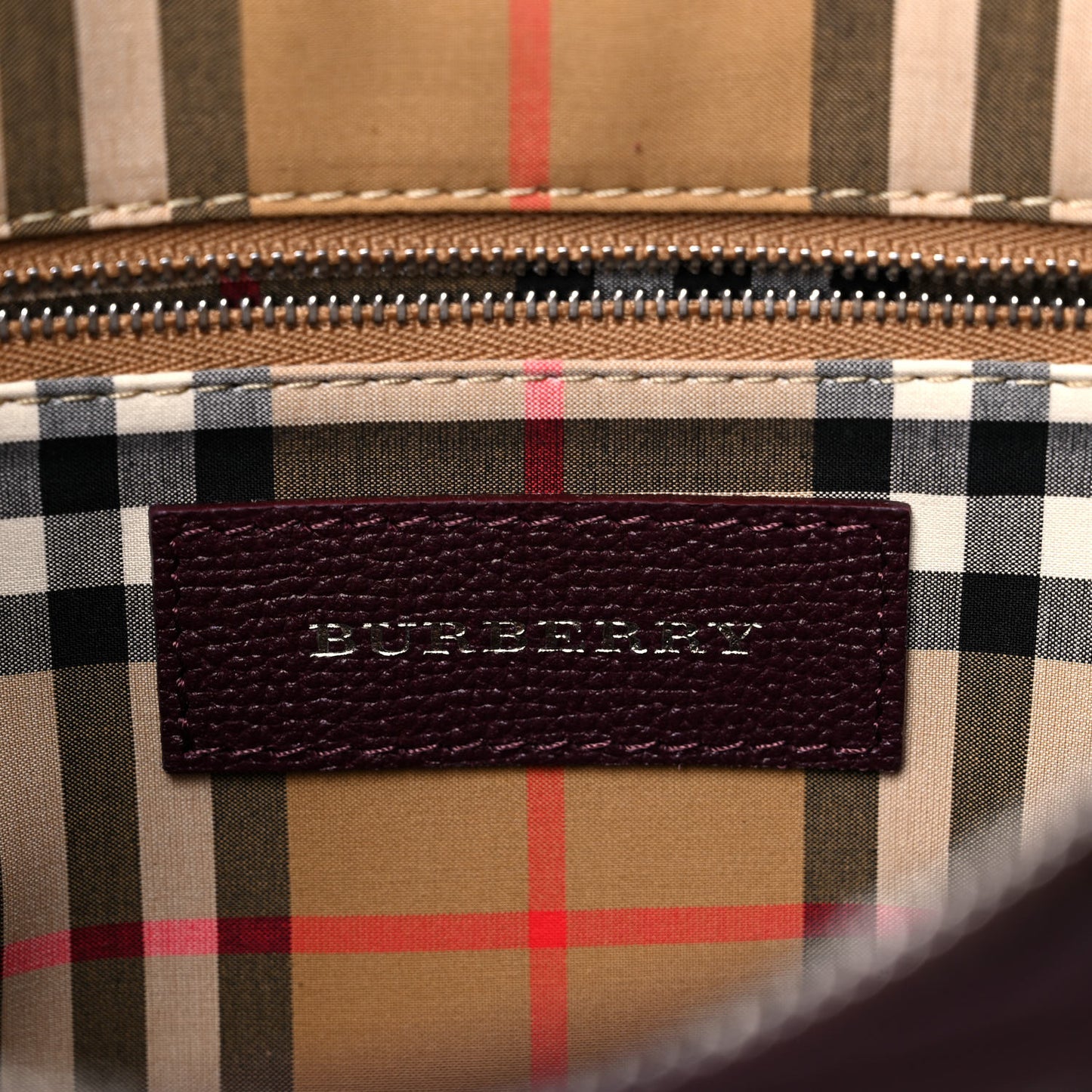 Derby Calfskin House Check Medium Banner Tote Burgundy
