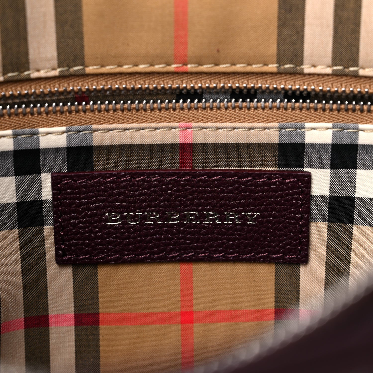 Burberry Derby Calfskin House Check Medium Banner Tote Burgundy 7 of 11