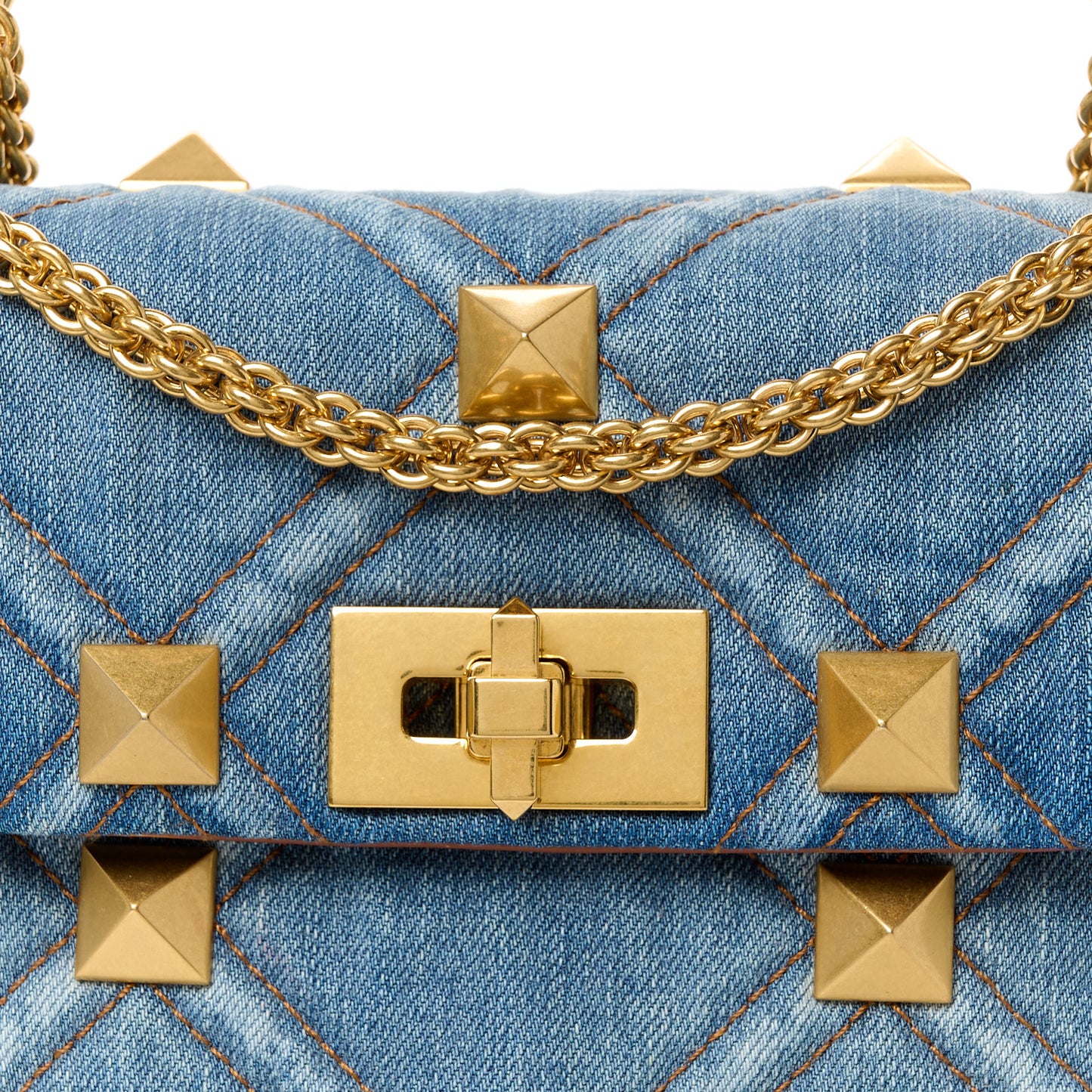 Denim Medium Roman Stud Shoulder Bag Light Denim Selleria