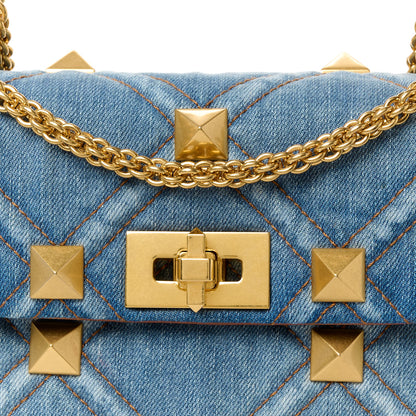 Valentino Garavani Denim Medium Roman Stud Shoulder Bag Light Denim Selleria 8 of 10