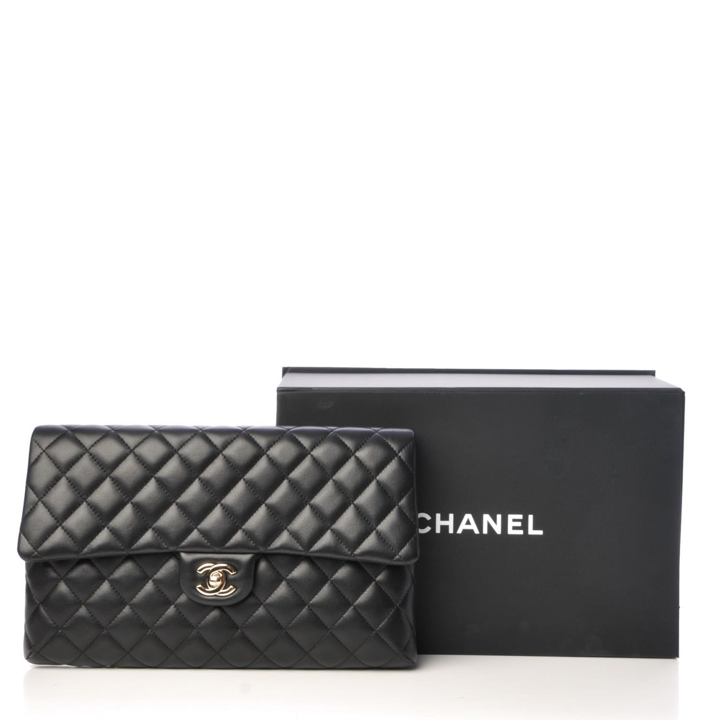 Lambskin Quilted Flap Clutch Black