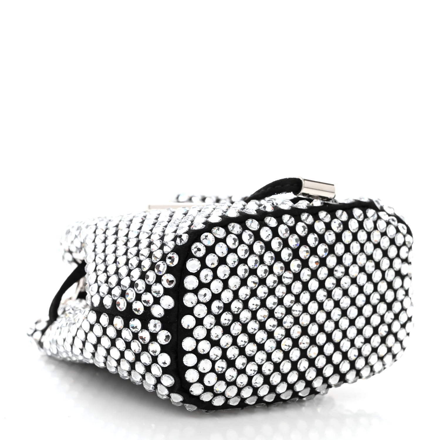 Prada Satin Crystal Metal Triangle Logo Mini Drawcord Pouch Shoulder Bag Cristal 4 of 12