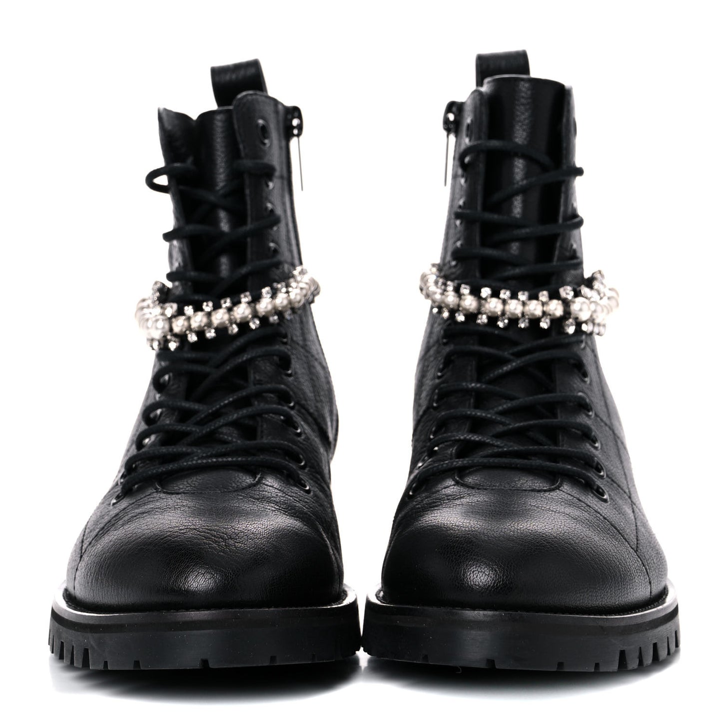 Grained Calfskin Crystal Embellished Cruz Combat Boots 38 Black