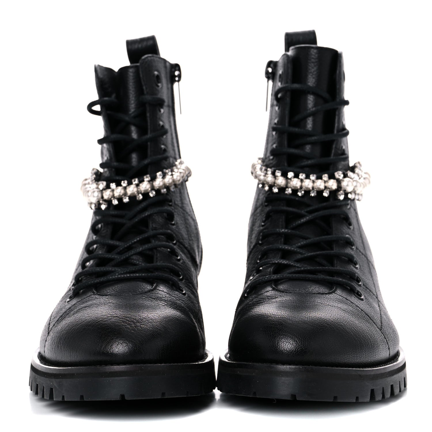 Jimmy Choo Grained Calfskin Crystal Embellished Cruz Combat Boots 38 Black 2 of 7