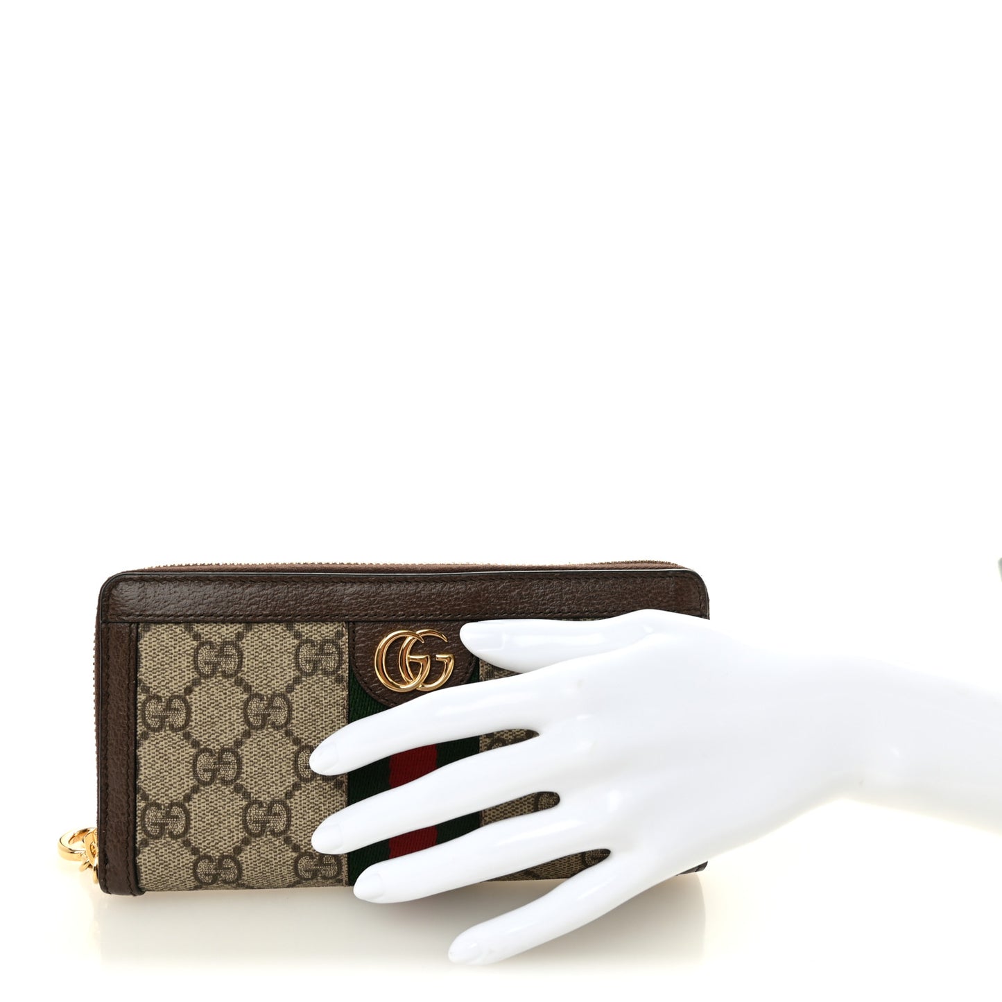 GG Supreme Monogram Web Ophidia Zip Around Wallet Brown