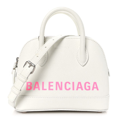 Balenciaga Grained Calfskin Logo XXS Ville Top Handle Bag White Fluo Pink 1 of 11