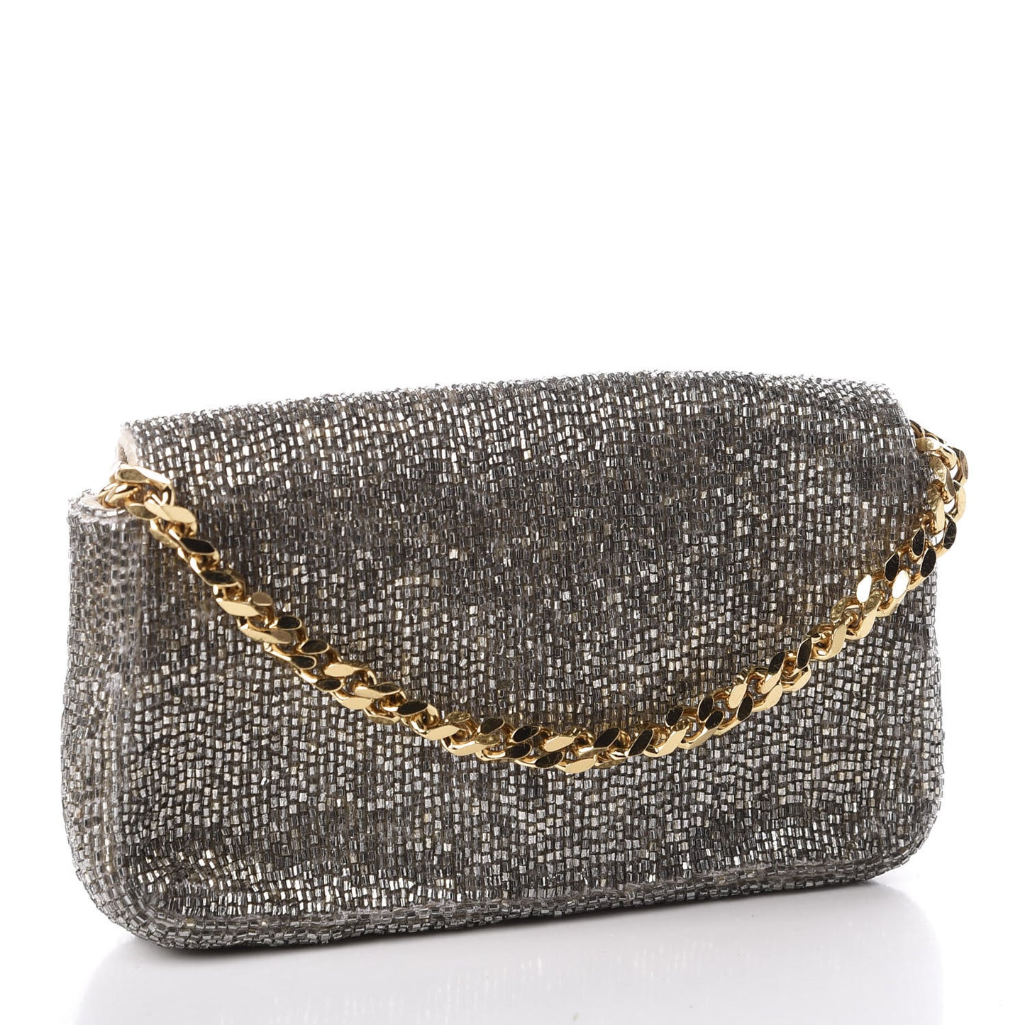 Laminated Goatskin Beaded Micro Baguette Oro Chiaro Platino
