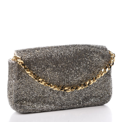 Fendi Laminated Goatskin Beaded Micro Baguette Oro Chiaro Platino 2 of 9