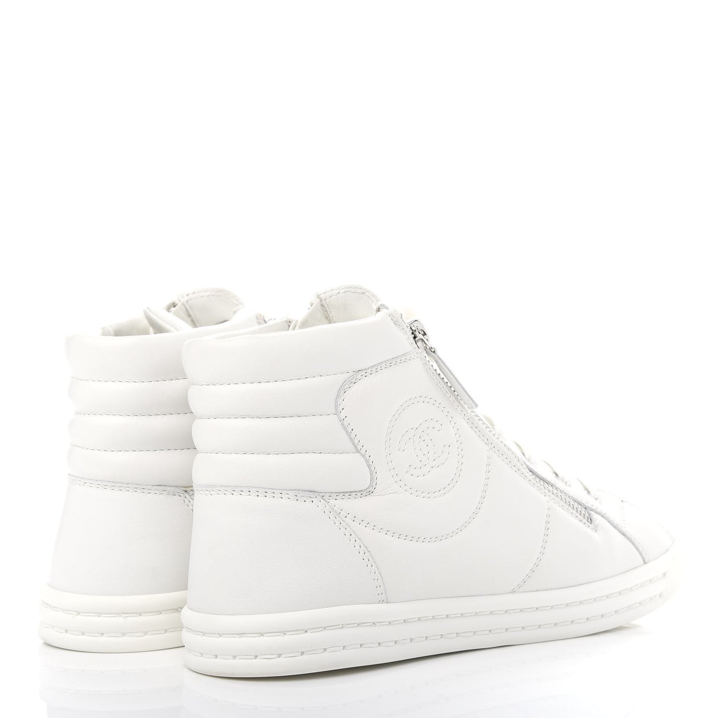 Calfskin Pearl High Top CC Sneakers 39.5 White