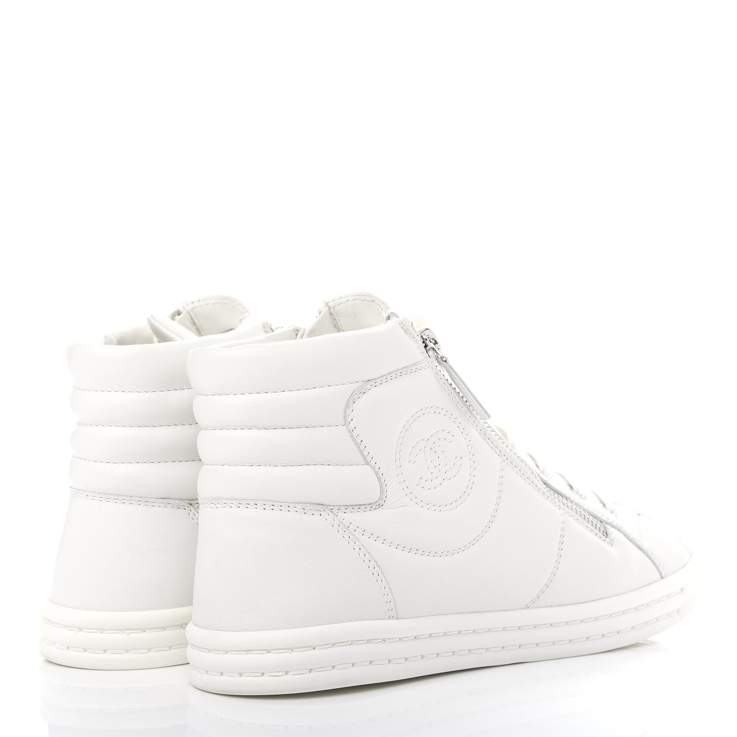 Chanel Calfskin Pearl High Top CC Sneakers 39.5 White 4 of 10