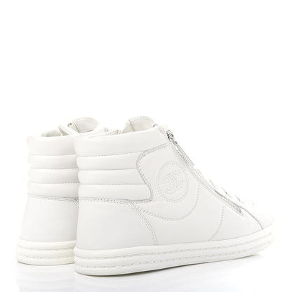 Chanel Calfskin Pearl High Top CC Sneakers 39.5 White 4 of 10