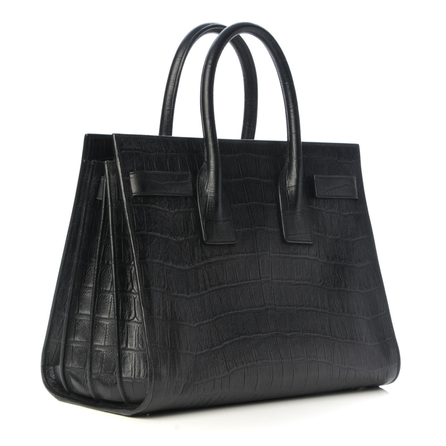 Saint Laurent Calfskin Crocodile Embossed Small Sac de Jour Black 3 of 12