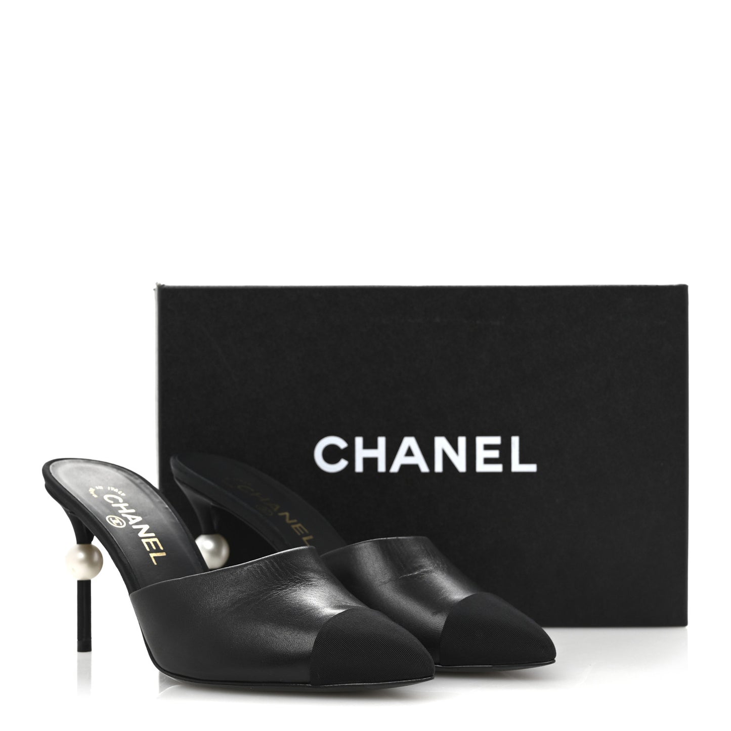 Goatskin Grosgrain Cap Toe Pearl Mule 38.5 Black