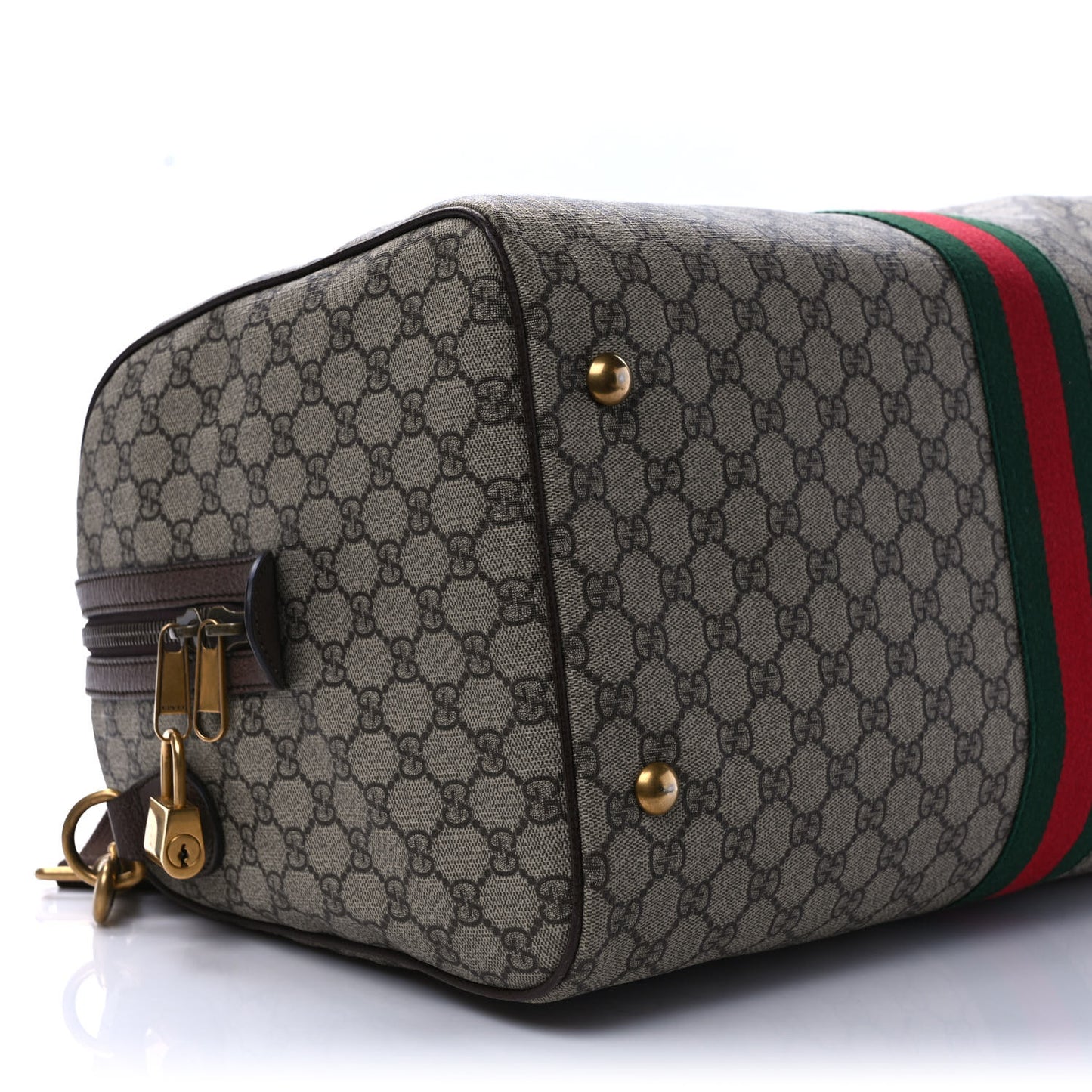 GG Supreme Monogram Textured Dollar Calfskin Web Medium Ophidia Carry-On Duffle Bag Beige Ebony New Acero