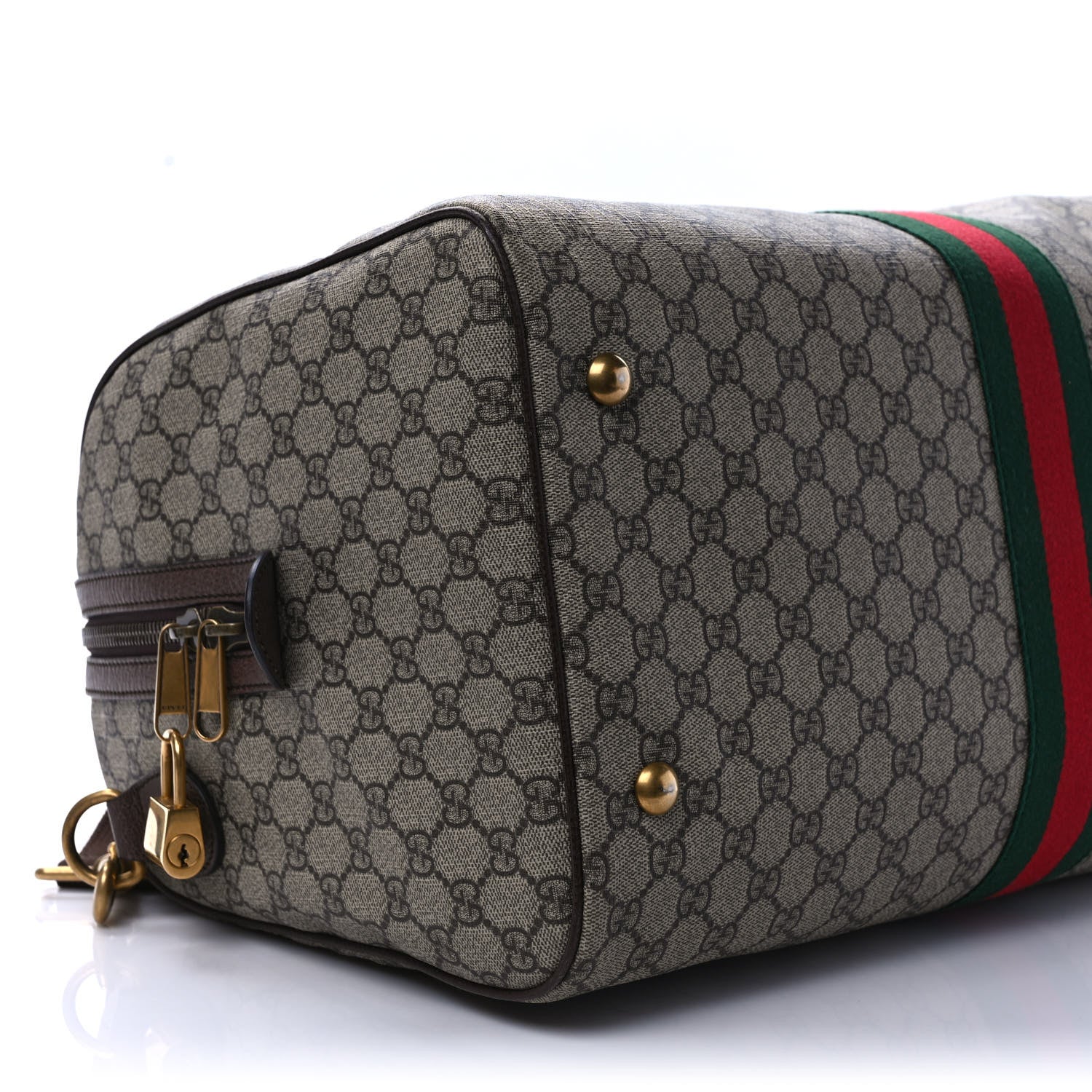 Gucci GG Supreme Monogram Textured Dollar Calfskin Web Medium Ophidia Carry-On Duffle Bag Beige Ebony New Acero 8 of 9
