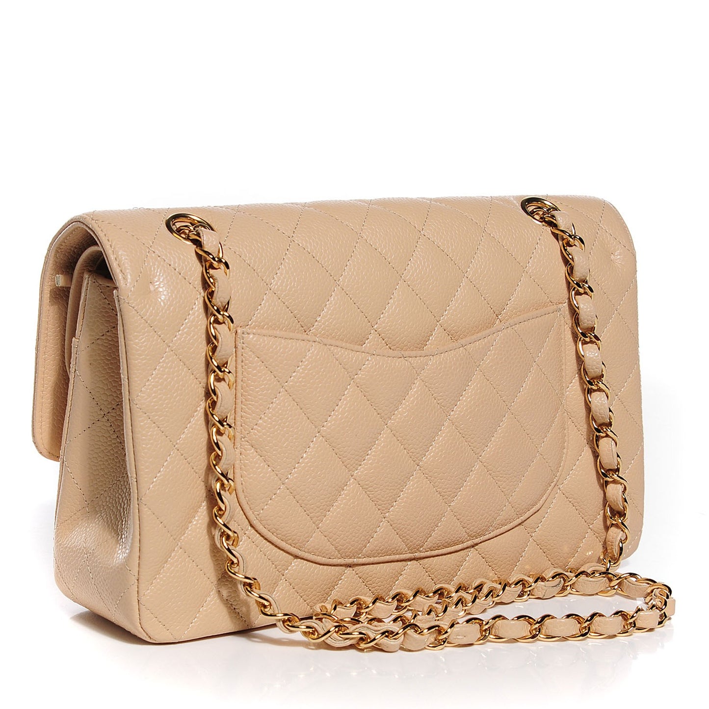 Caviar Quilted Medium Double Flap Beige Clair