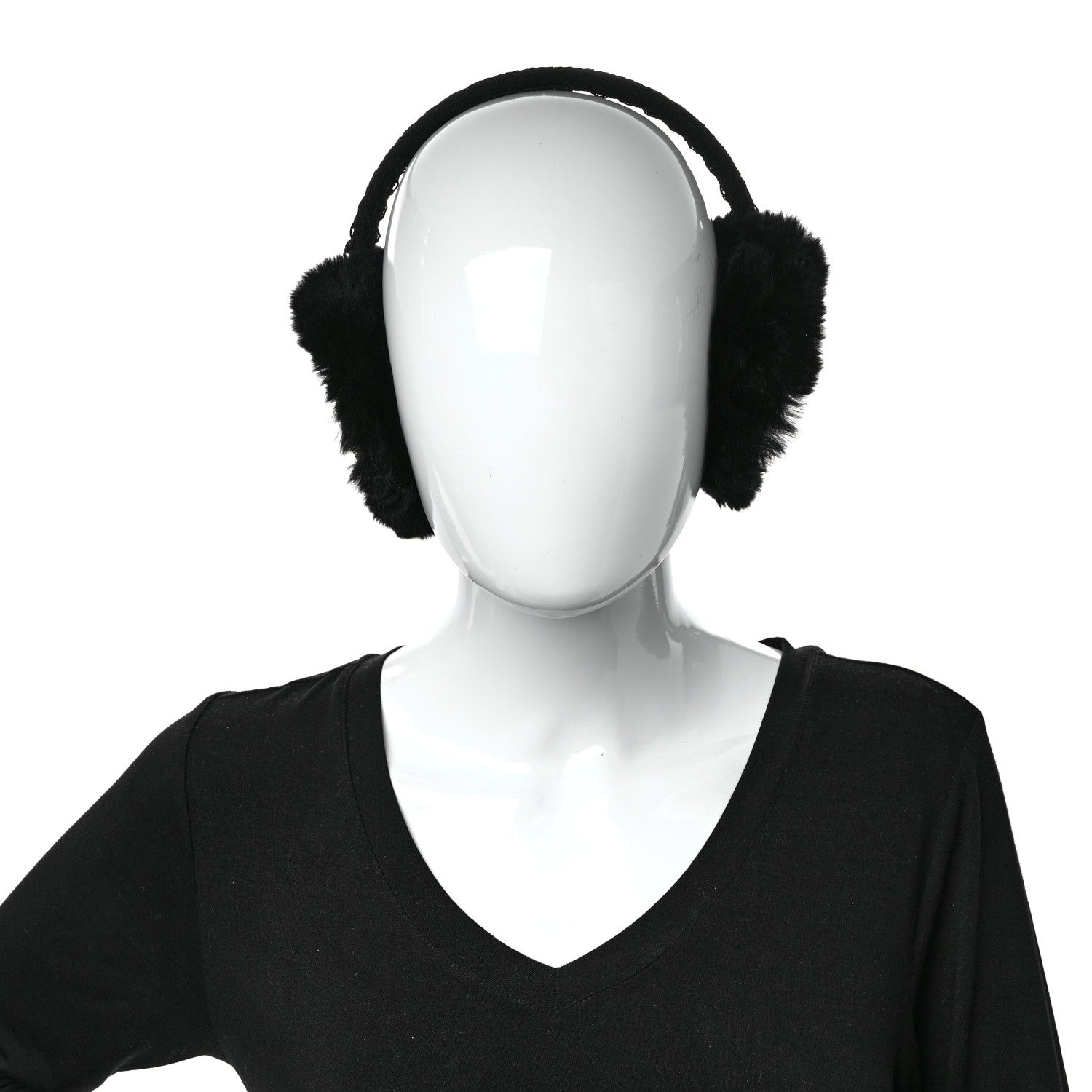 Chanel Shearling Tweed Studded CC Ear Muffs Black 2 of 6