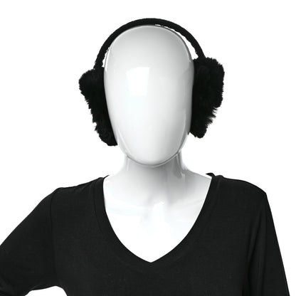 Chanel Shearling Tweed Studded CC Ear Muffs Black 2 of 6