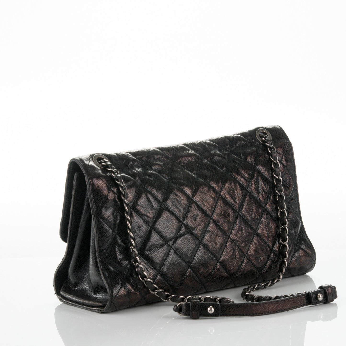 Crumpled Grained Calfskin Jumbo CC Crave Flap Black