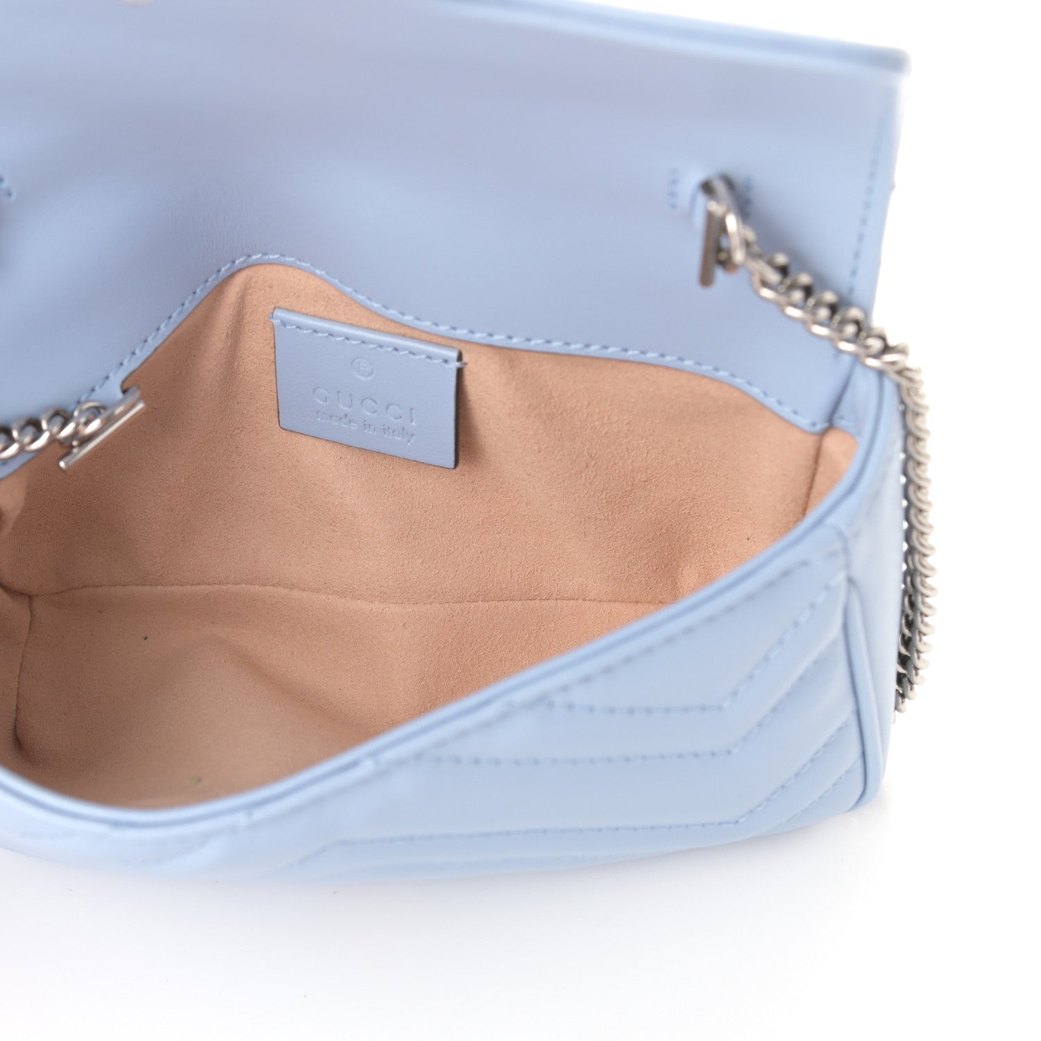 Gucci Calfskin Matelasse Super Mini GG Marmont Shoulder Bag Porcelain Light Blue 5 of 9