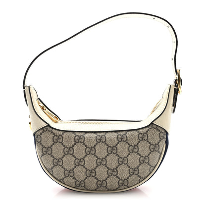 Gucci GG Supreme Monogram Textured Dollar Calfskin Web Mini Ophidia Half Moon Hobo Beige Ebony Mystic White 1 of 10