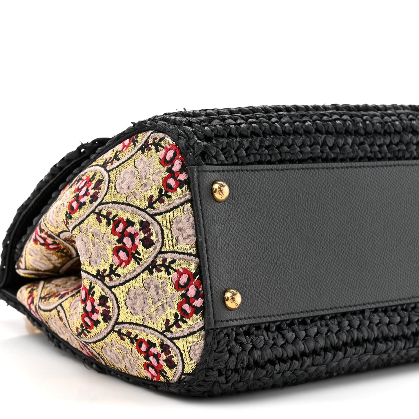 Woven Raffia Dauphine Sequin Embroidered Medium L'Amore Belleza Chain Miss Sicily Satchel Black Multicolor