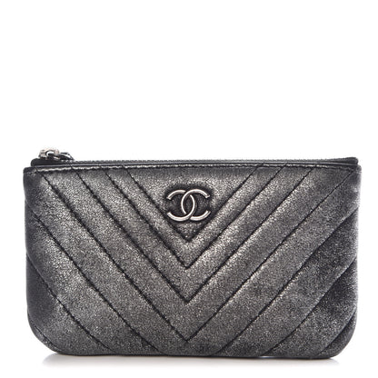 Chanel Iridescent Calfskin Chevron Quilted Small Cosmetic Case Grey 1 of 9