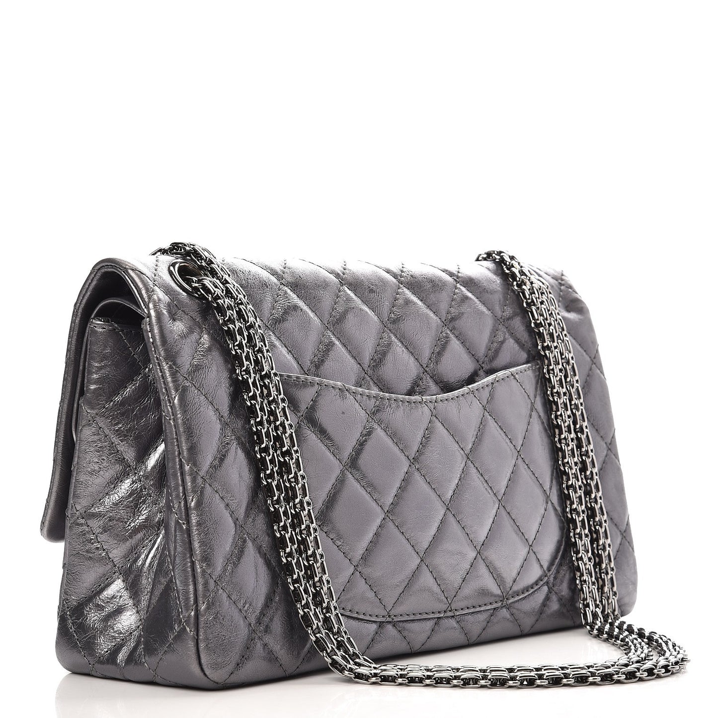 Metallic Aged Calfskin Quilted 2.55 Reissue 226 Flap Dark Silver