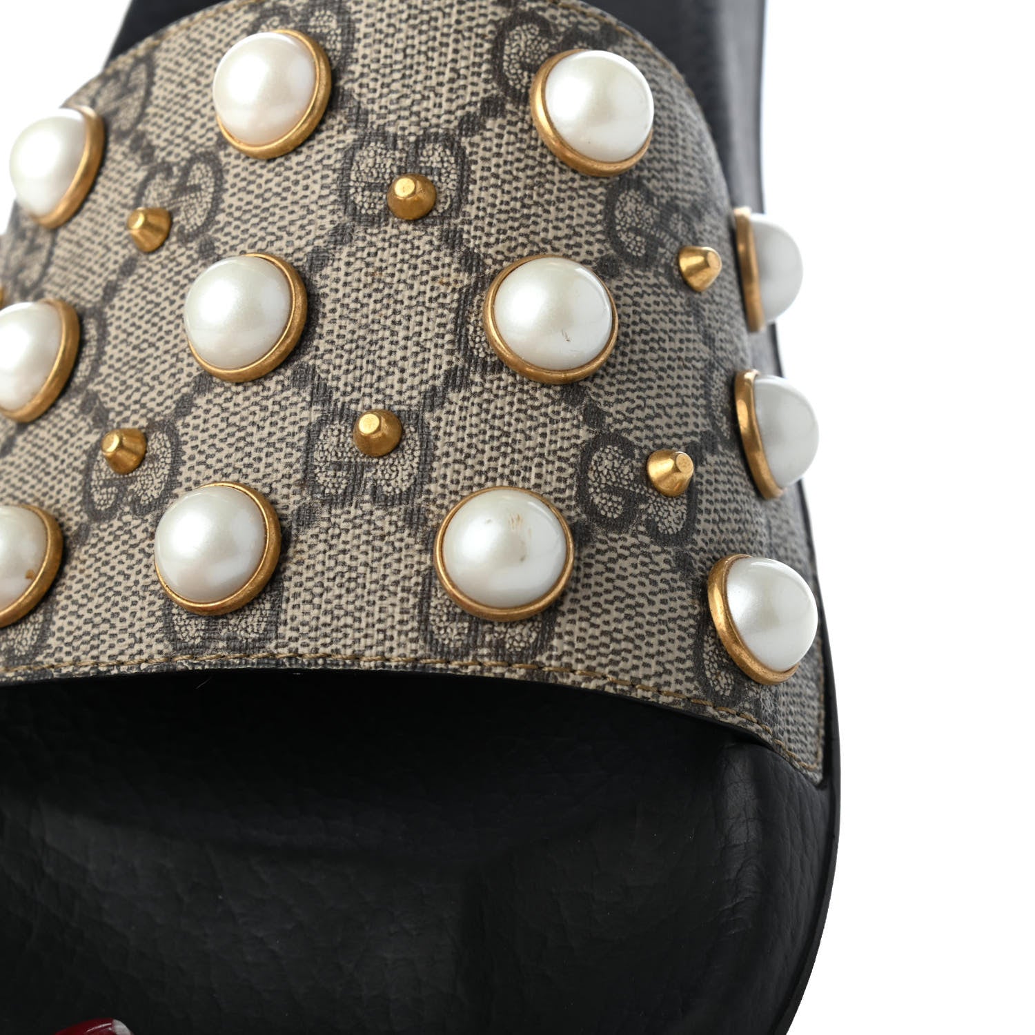 Gucci GG Supreme Monogram Slide Pearls Sandals 40 Beige 10 of 10