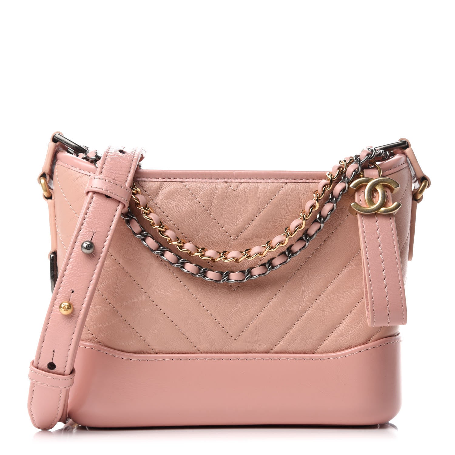 Chanel Aged Calfskin Chevron Quilted Small Gabrielle Hobo Pink 1 of 10