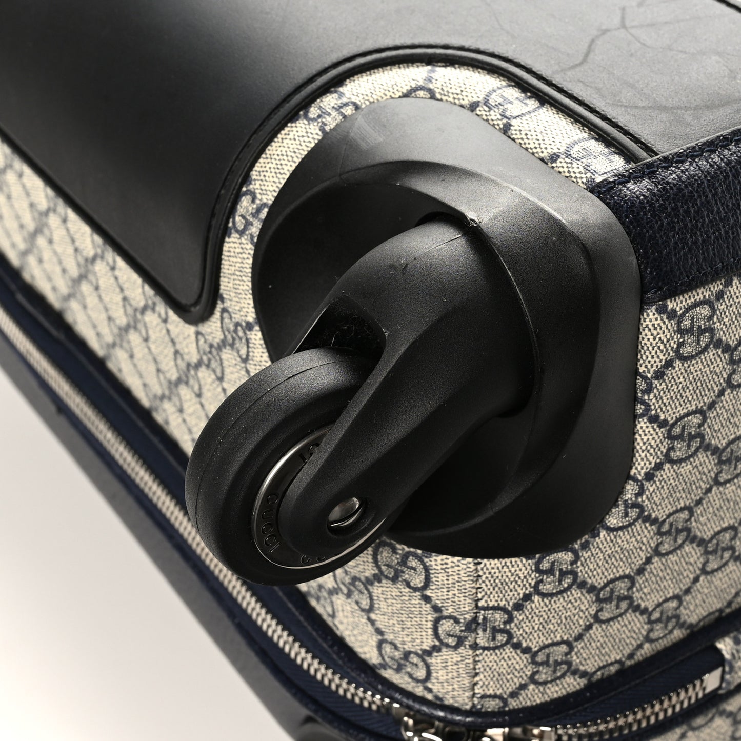 GG Supreme Monogram Textured Dollar Calfskin Web Large Savoy Trolley Suitcase Beige Blue