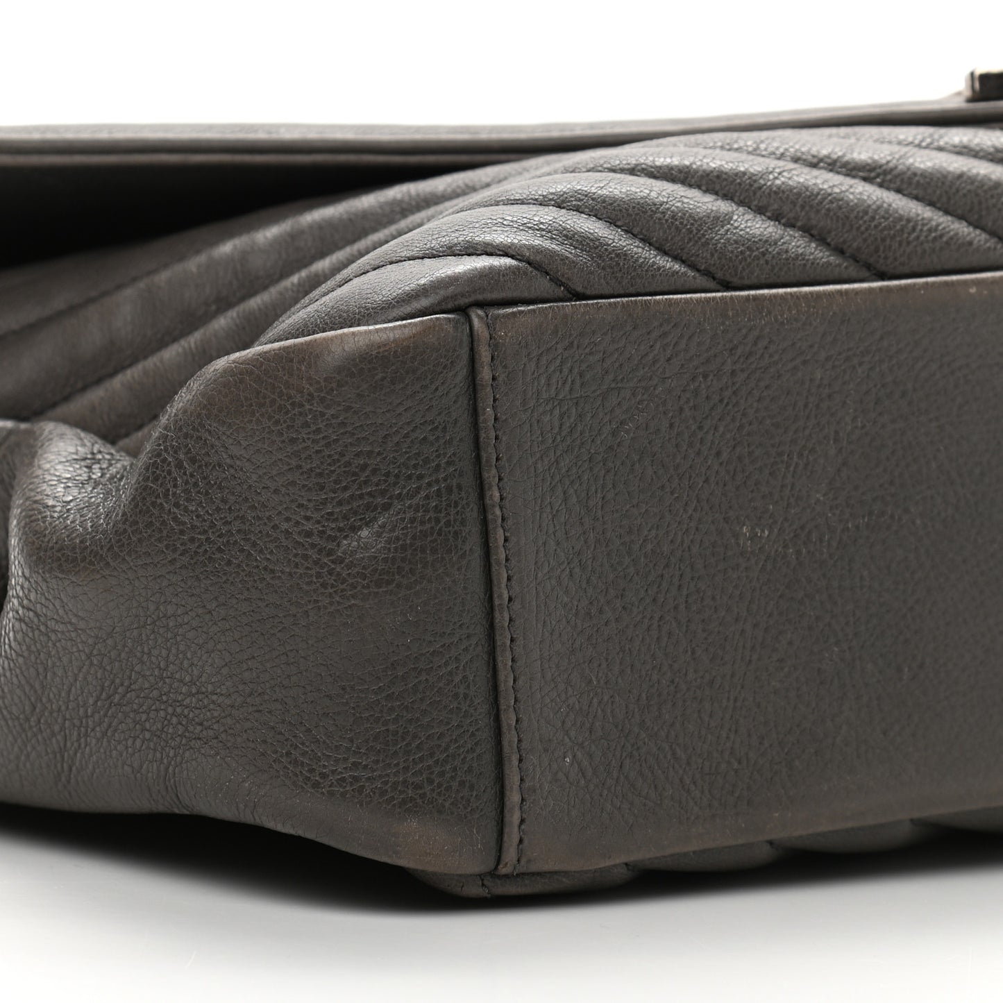 Sheepskin Matelasse Chevron Monogram Large College Satchel Dark Anthracite