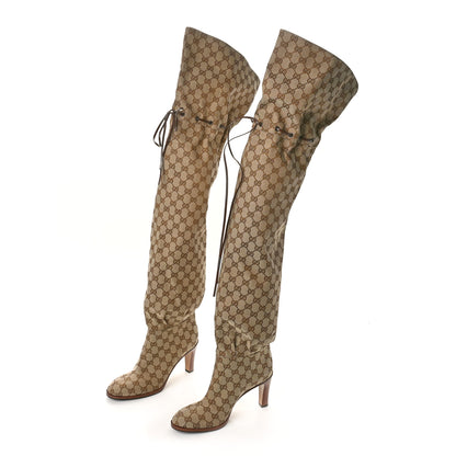 Gucci Monogram Over the Knee Boots 39.5 Beige Ebony 4 of 7